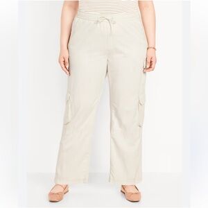 Old Navy Mid-Rise Cargo Pants Cream Off-White Elastic Waist